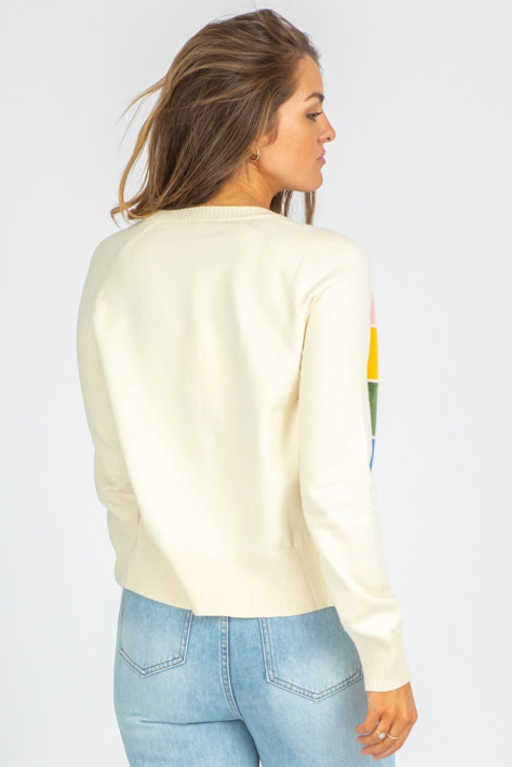 White Striped Colorblock Button Front Knit Cardigan - MAD RUFFI