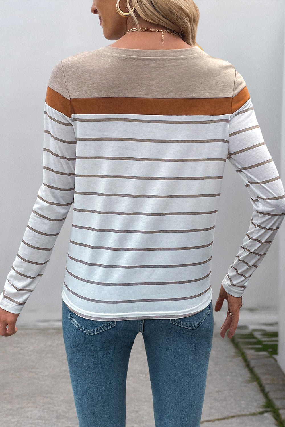 White Striped Colorblock Long Sleeve Top - MAD RUFFI