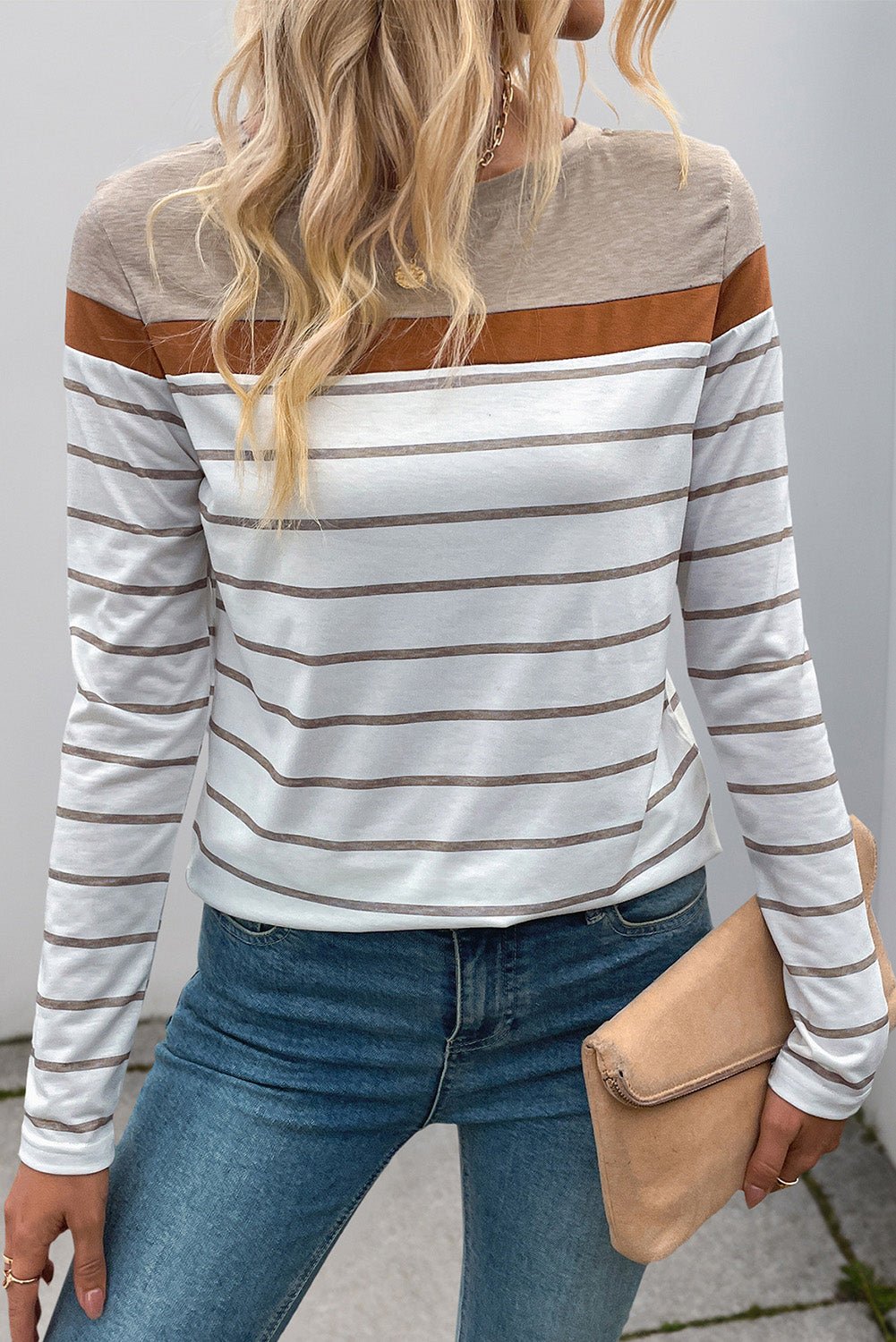 White Striped Colorblock Long Sleeve Top - MAD RUFFI