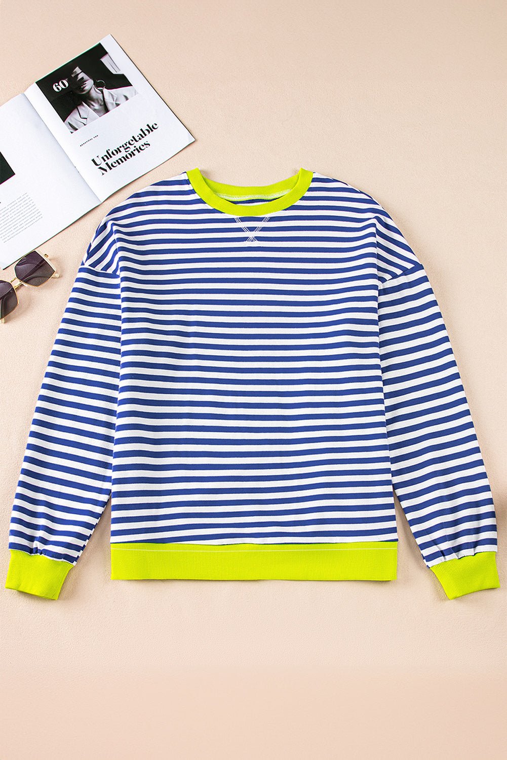 White Striped Contrast Trim Drop Shoulder Sweatshirt - MAD RUFFI