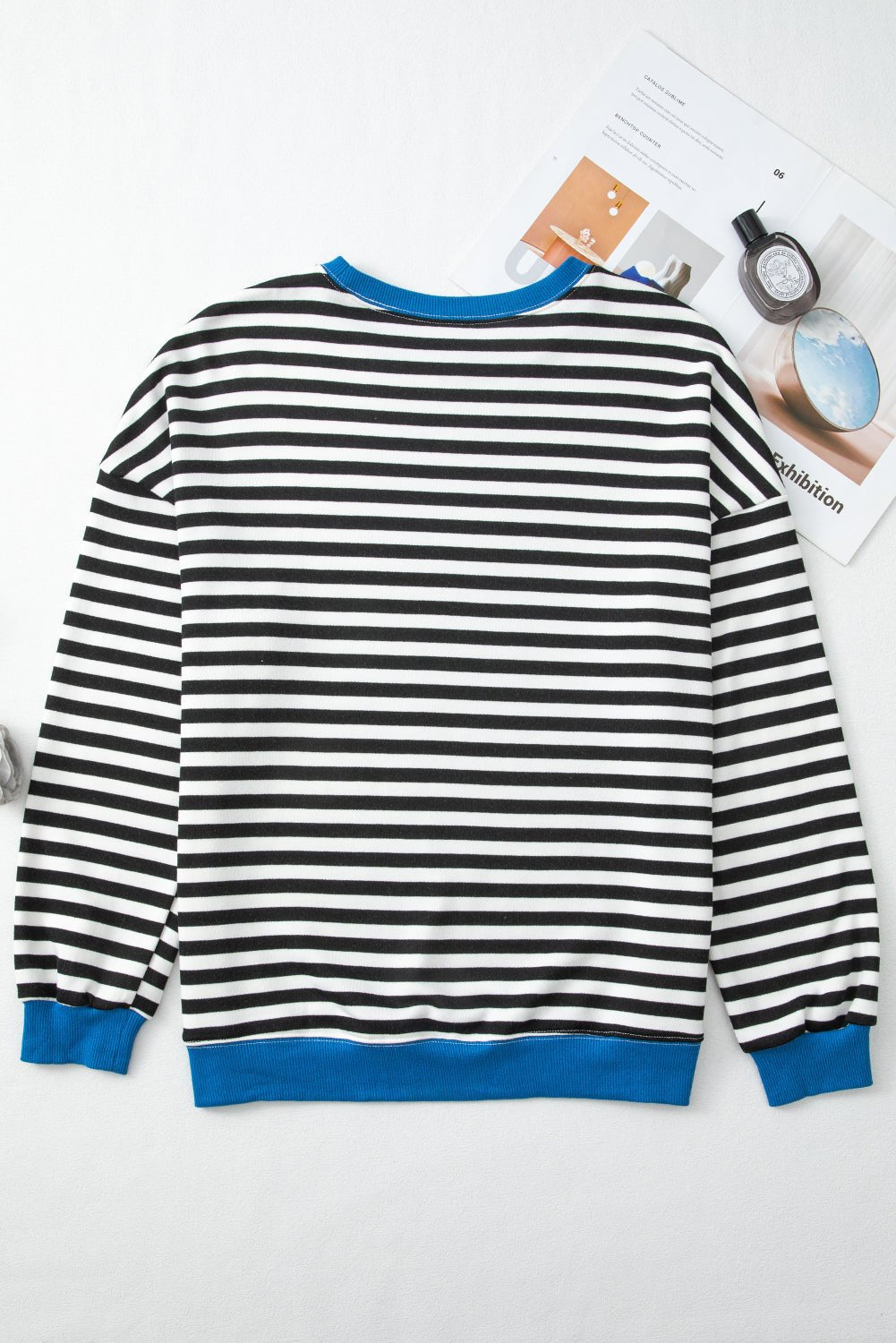 White Striped Contrast Trim Drop Shoulder Sweatshirt - MAD RUFFI