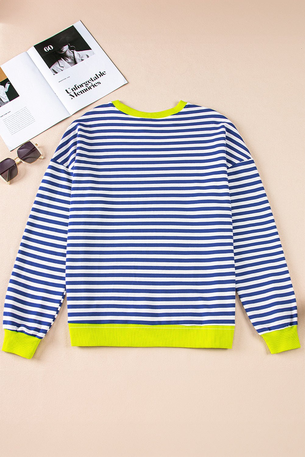 White Striped Contrast Trim Drop Shoulder Sweatshirt - MAD RUFFI