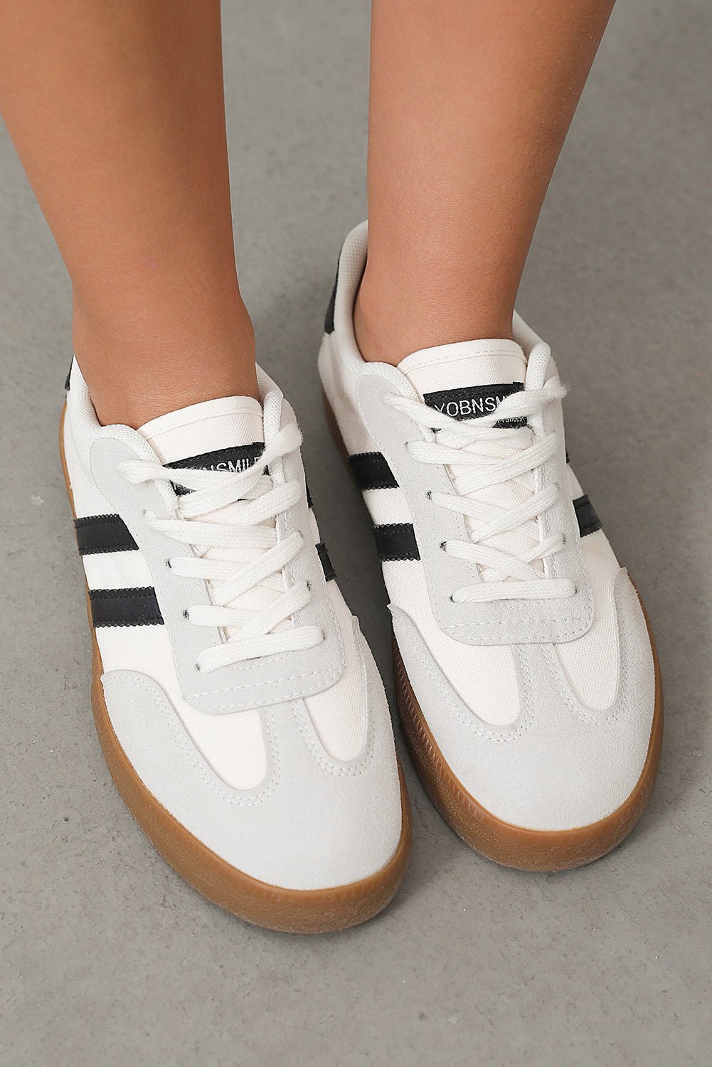 White Striped Lace Up Flat Sneakers - MAD RUFFI