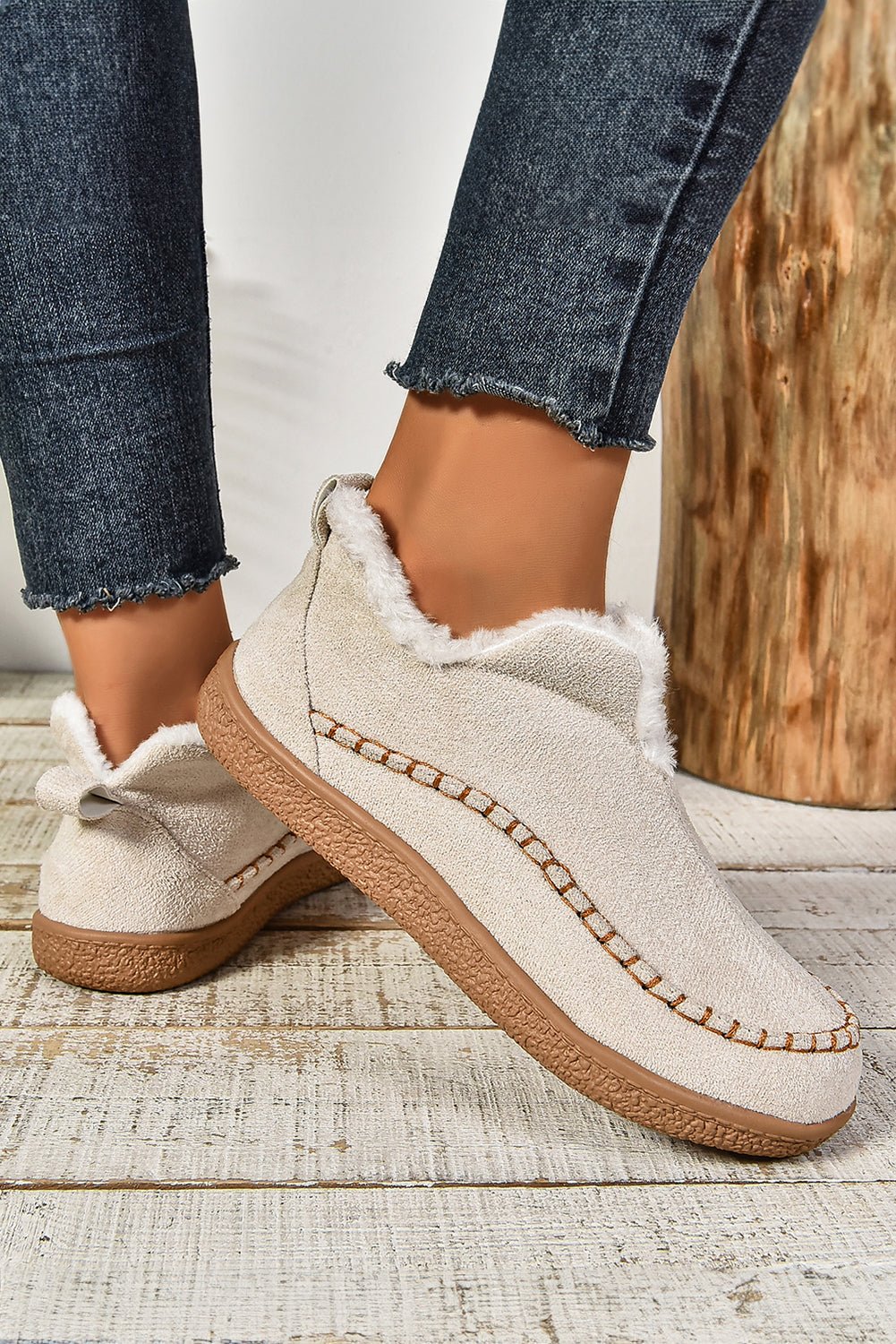 White Suede Fleece Lined Winter Snow Boots - MAD RUFFI