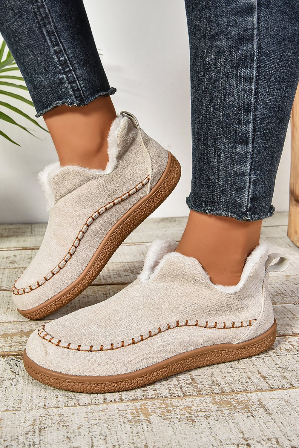 White Suede Fleece Lined Winter Snow Boots - MAD RUFFI