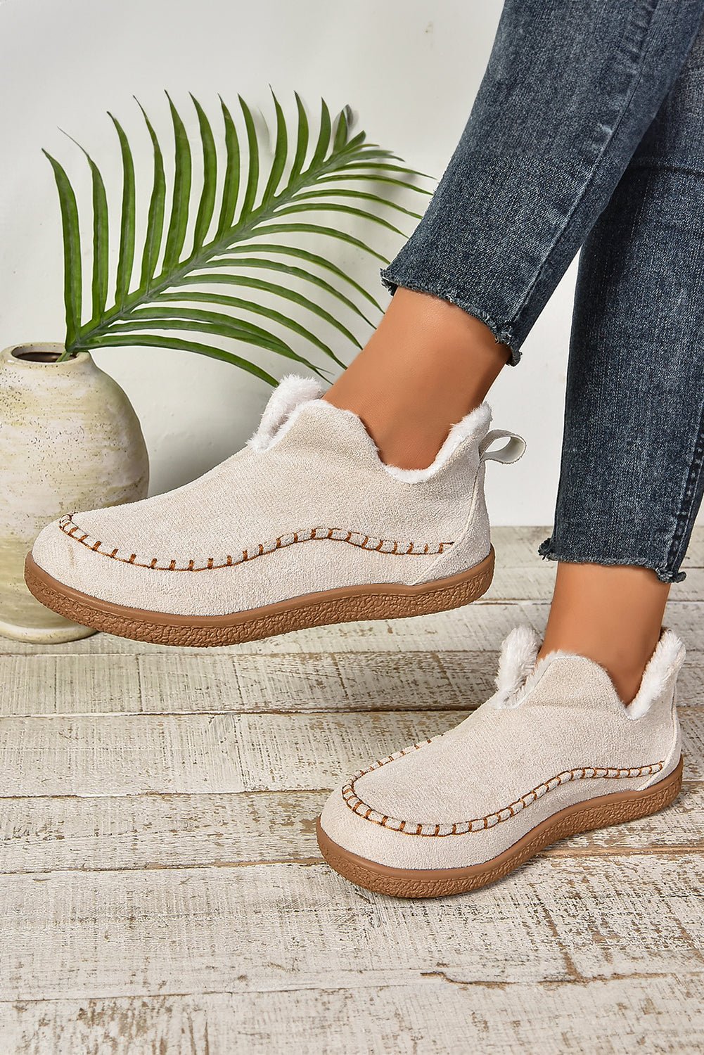 White Suede Fleece Lined Winter Snow Boots - MAD RUFFI