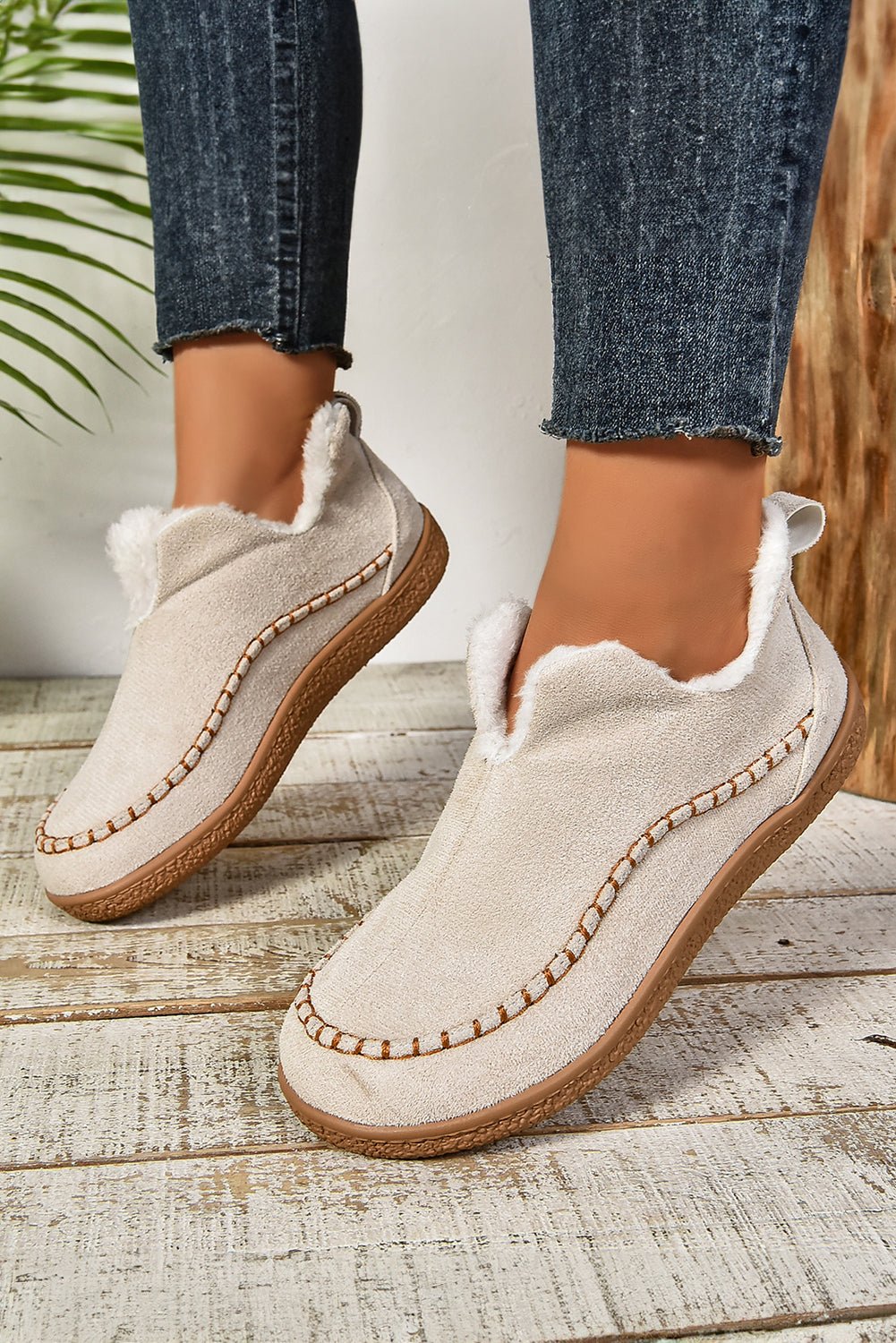 White Suede Fleece Lined Winter Snow Boots - MAD RUFFI