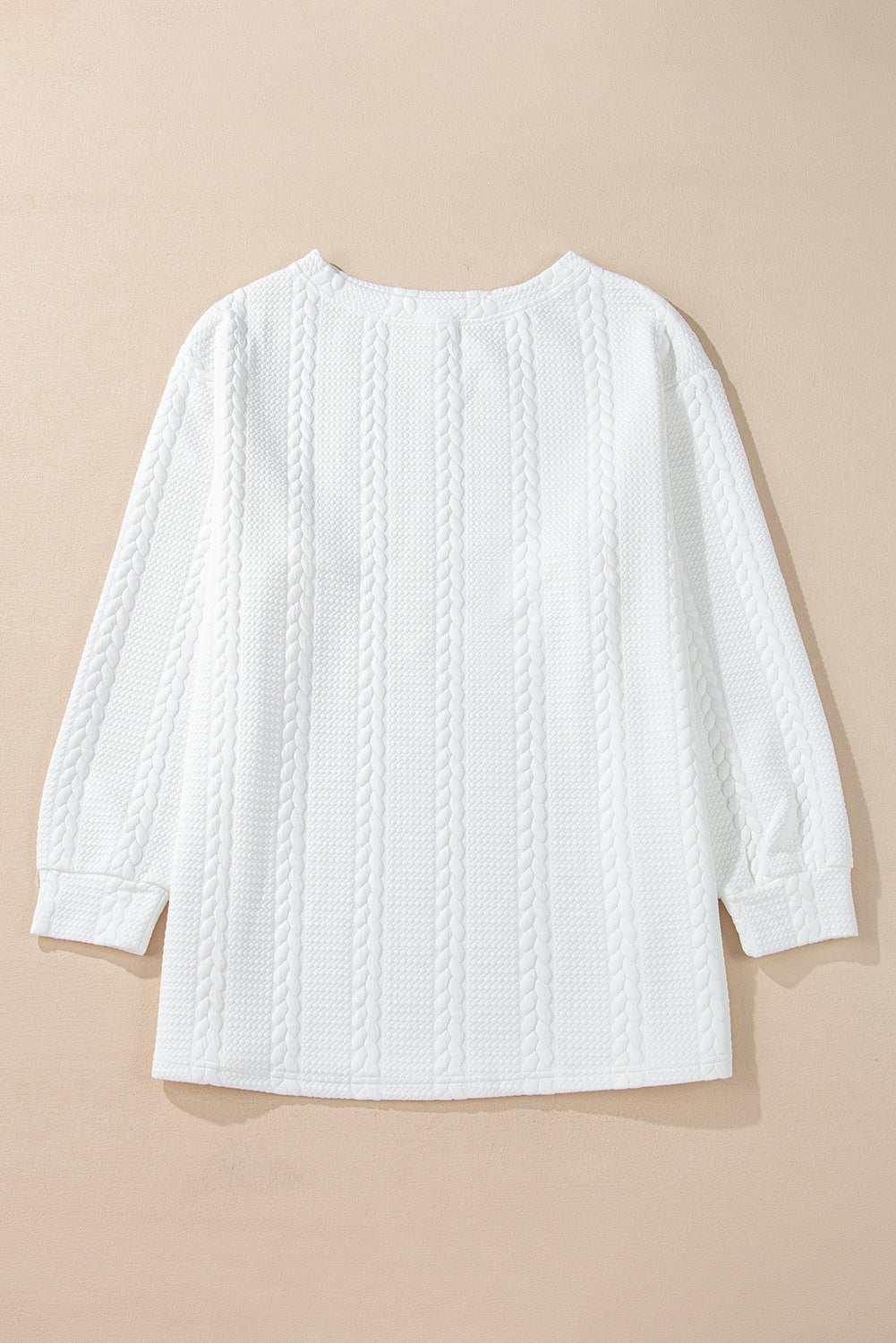 White Textured Loose Plus Size Long Sleeve Top - MAD RUFFI