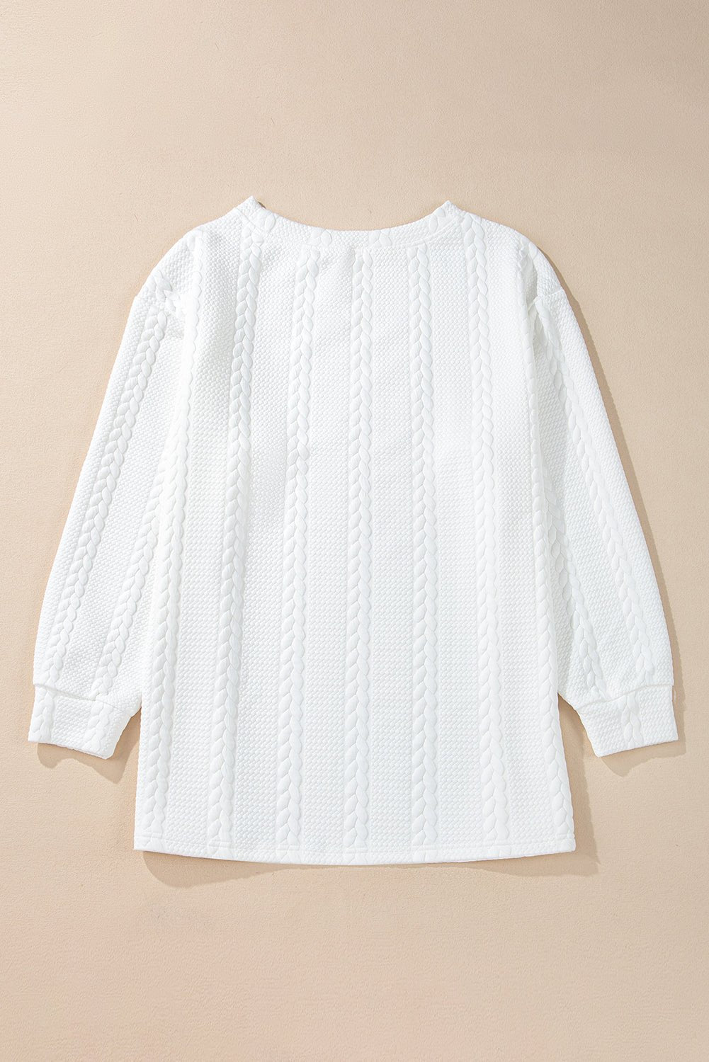 White Textured Loose Plus Size Long Sleeve Top - MAD RUFFI