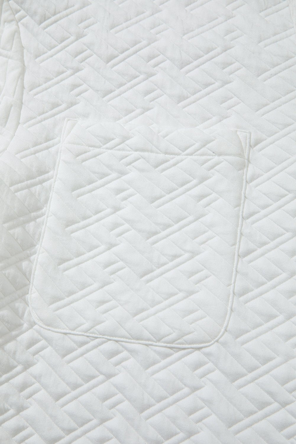 White Textured Pocketed Collared V Neck Pullover Sweatshirt - MAD RUFFI