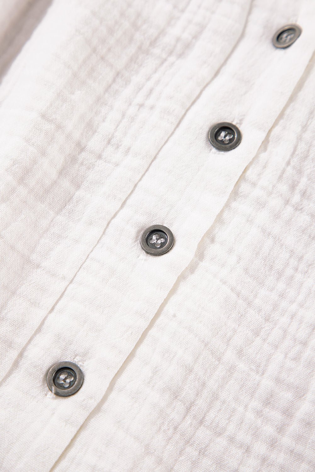 White Textured Short Sleeve Buttons Frayed Blouse - MAD RUFFI