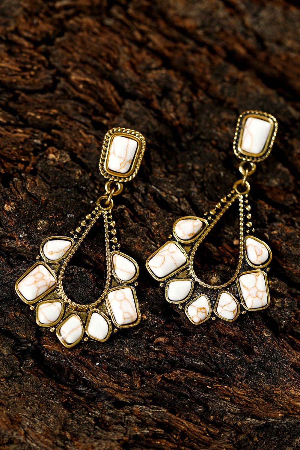 White Turquoise Inlay Cut Out Dangle Earrings - MAD RUFFI