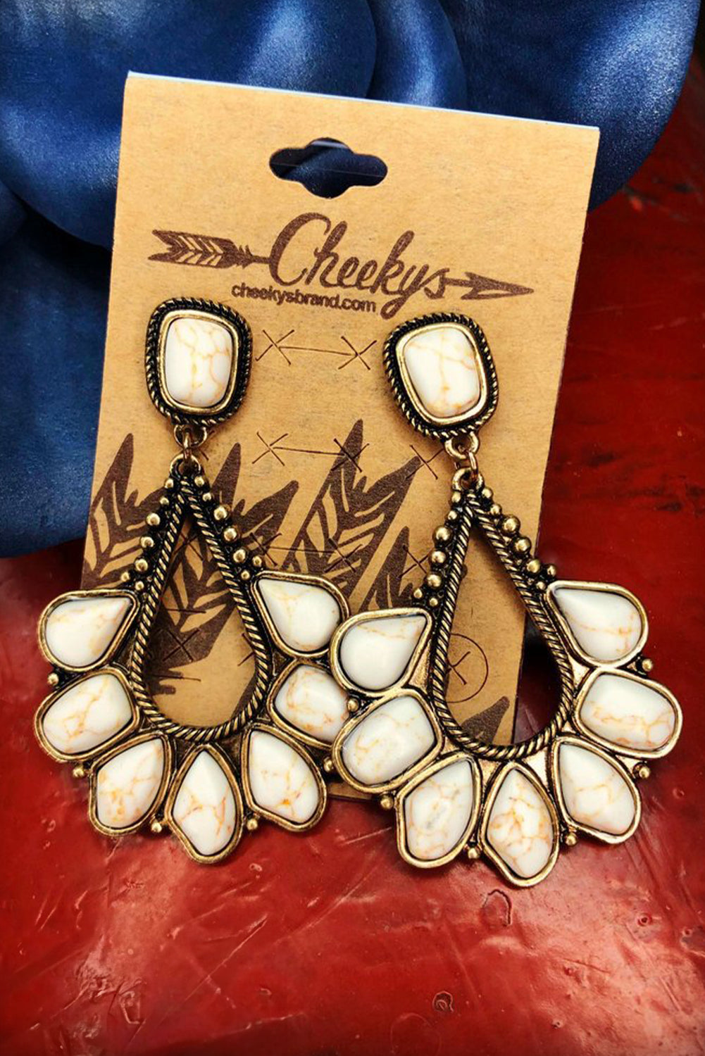 White Turquoise Inlay Cut Out Dangle Earrings - MAD RUFFI