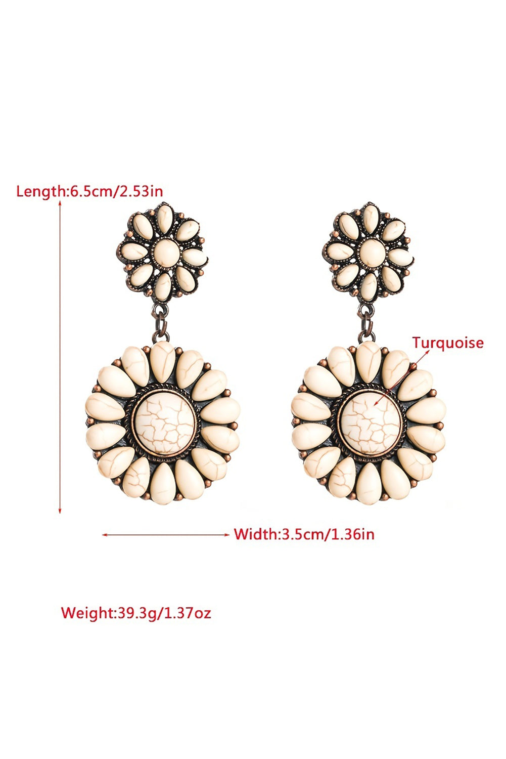 White Turquoise Inlay Flower Shape Stud Earrings - MAD RUFFI