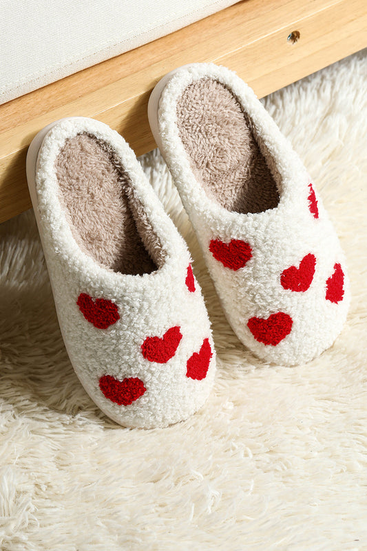 White Valentines Day Hearts Print Plush Slippers - MAD RUFFI