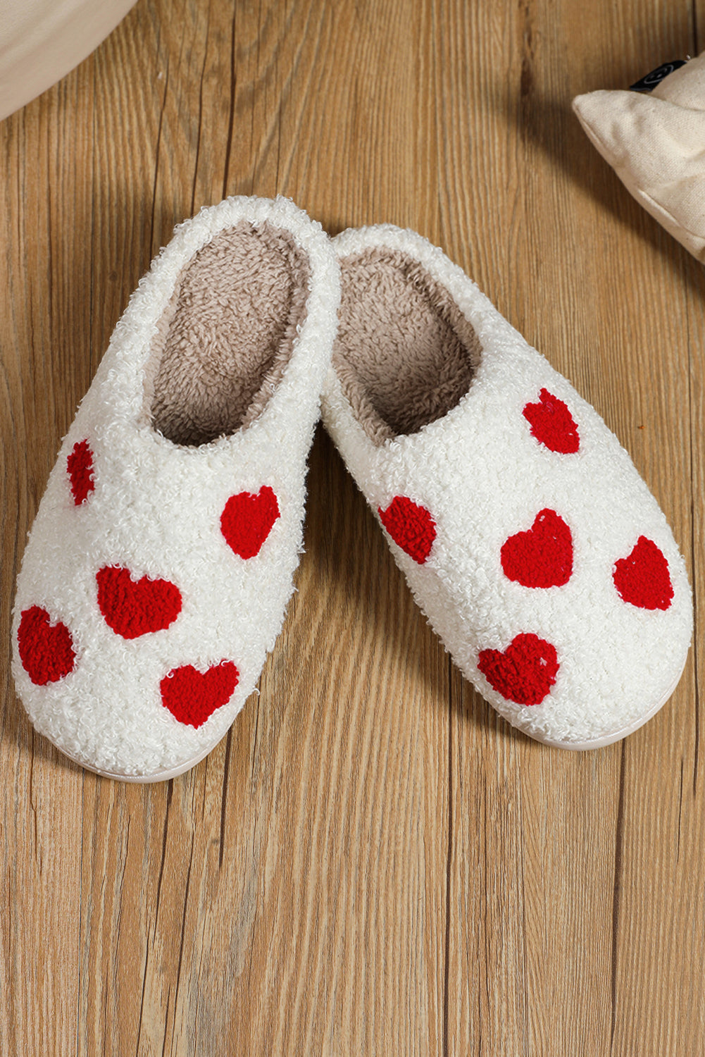 White Valentines Day Hearts Print Plush Slippers - MAD RUFFI