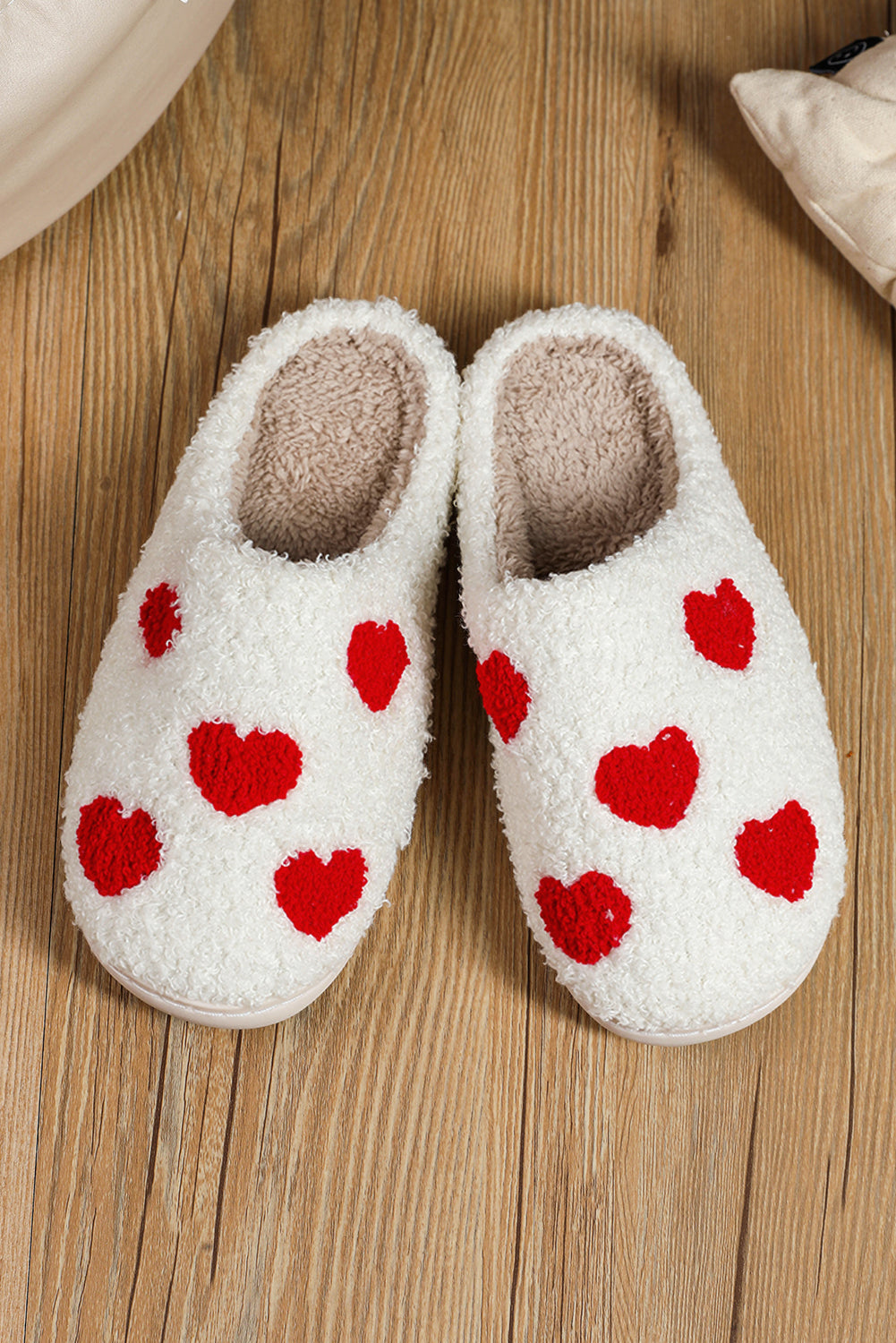 White Valentines Day Hearts Print Plush Slippers - MAD RUFFI