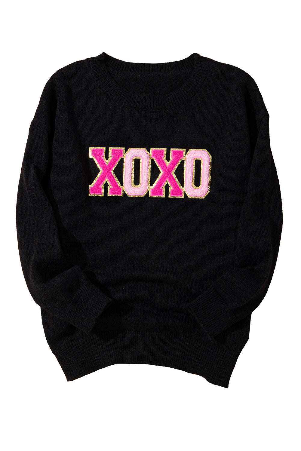 White XOXO Chenille Letter Round Neck Casual Sweater - Sweaters