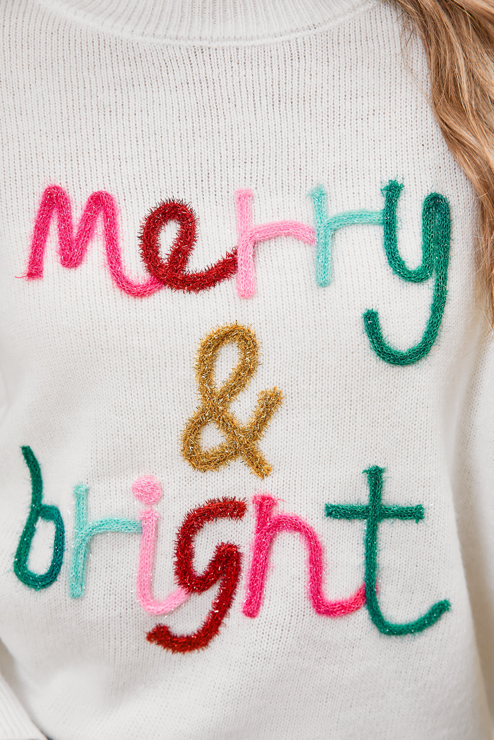 White XOXO Chenille Letter Round Neck Casual Sweater - Sweaters