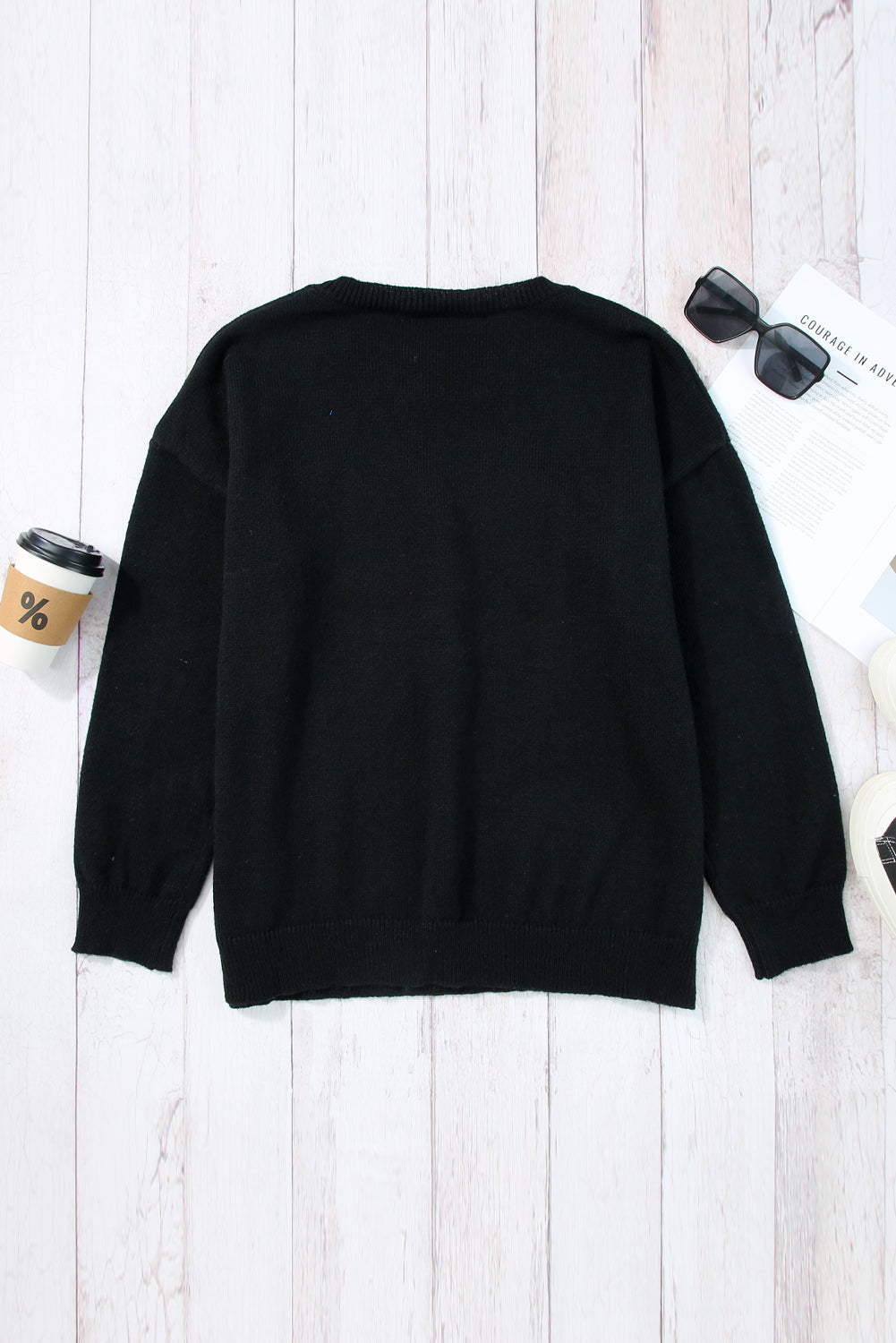 White XOXO Chenille Letter Round Neck Casual Sweater - Sweaters