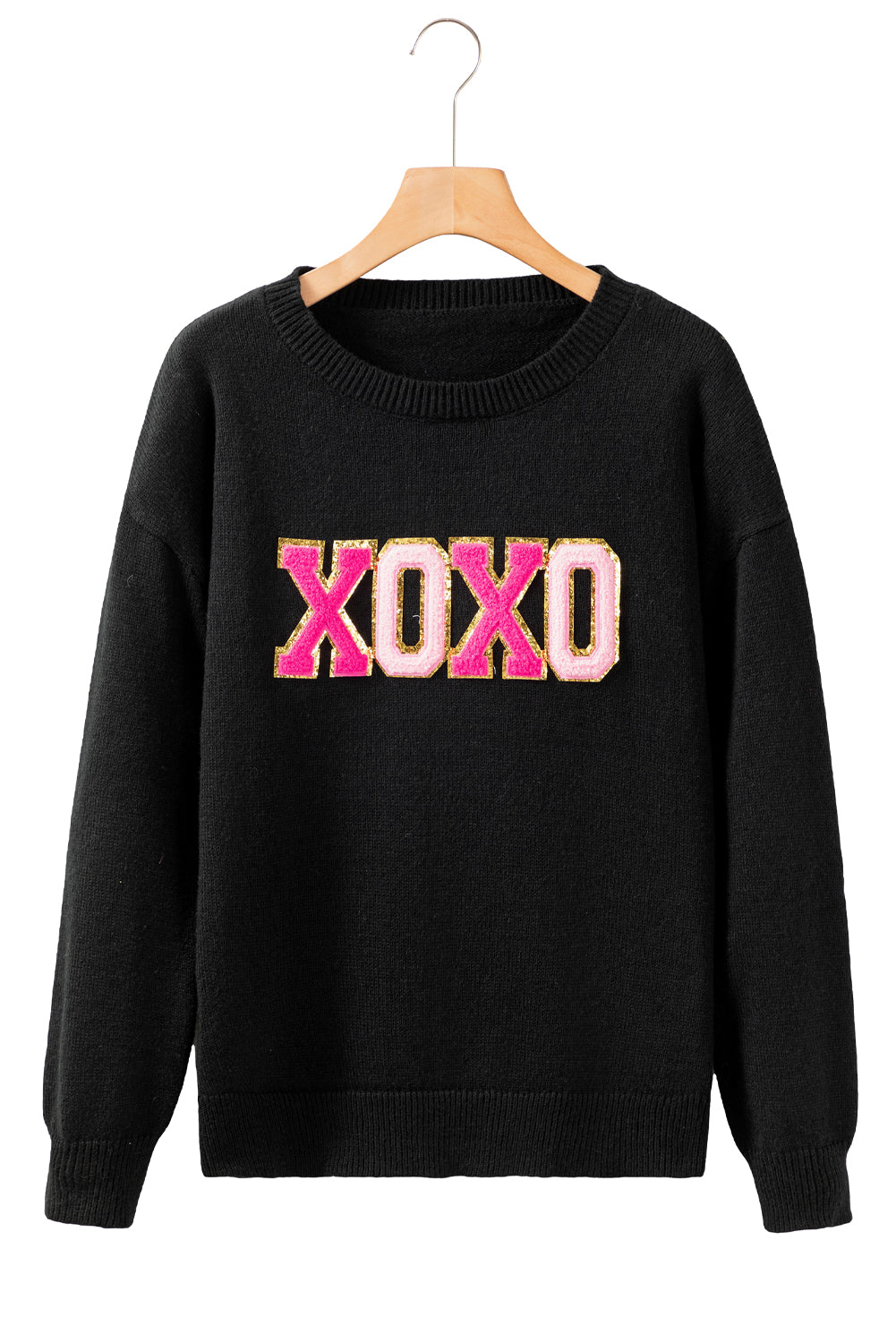 White XOXO Chenille Letter Round Neck Casual Sweater - Sweaters