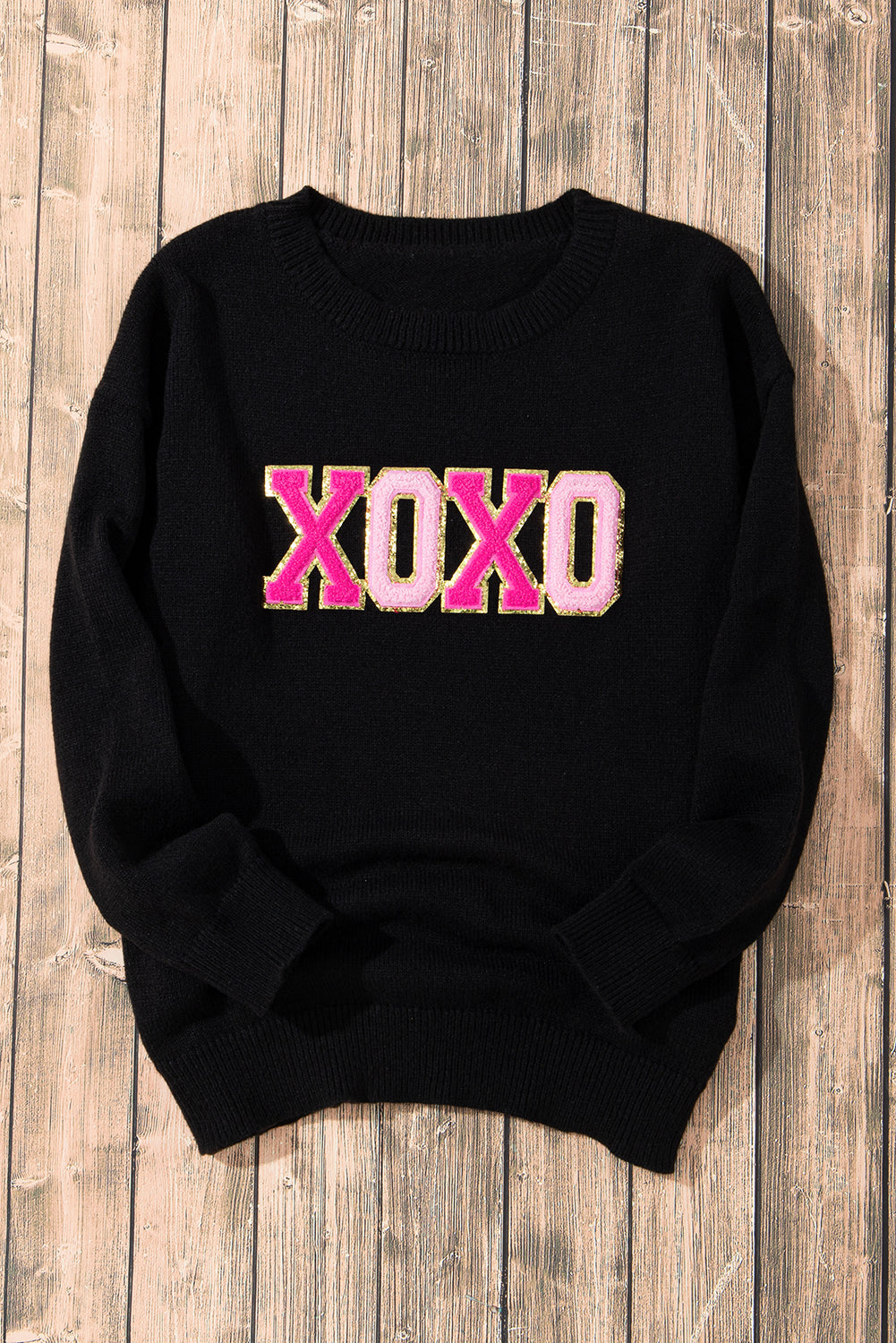 White XOXO Chenille Letter Round Neck Casual Sweater - Sweaters