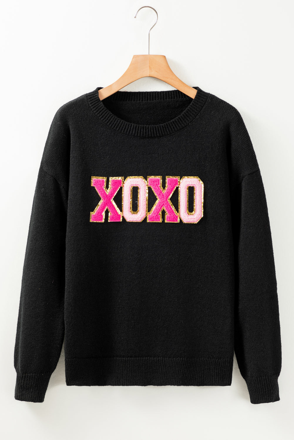 White XOXO Chenille Letter Round Neck Casual Sweater - Sweaters