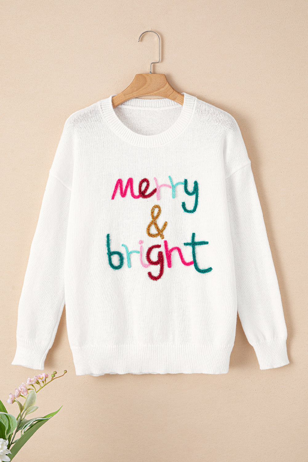 White XOXO Chenille Letter Round Neck Casual Sweater - Sweaters