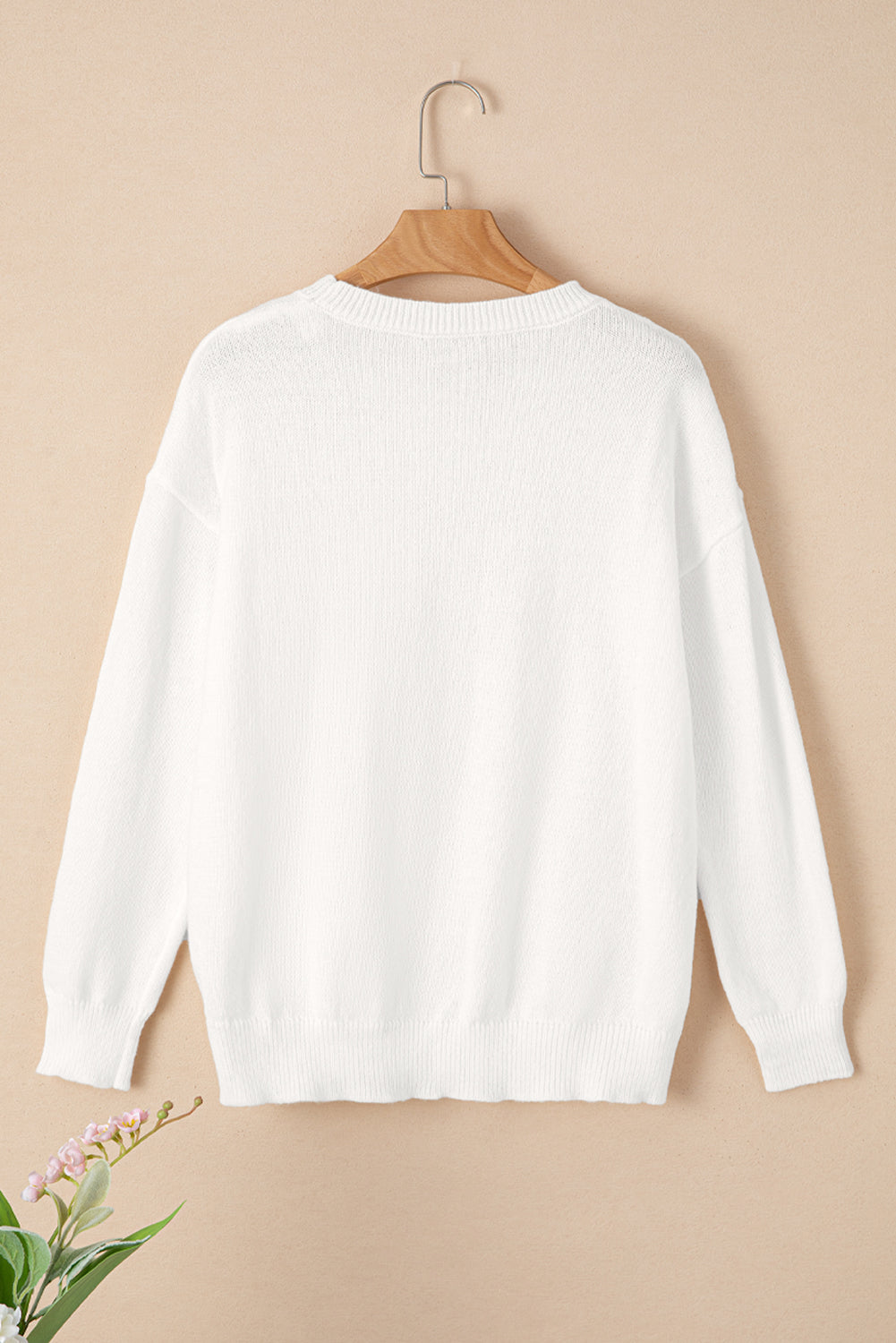 White XOXO Chenille Letter Round Neck Casual Sweater - Sweaters