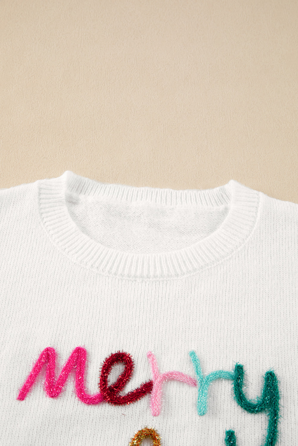 White XOXO Chenille Letter Round Neck Casual Sweater - Sweaters