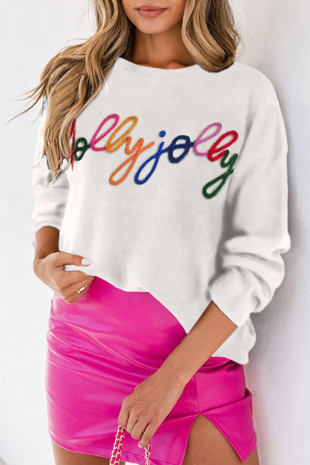 White XOXO Chenille Letter Round Neck Casual Sweater - White-1 / S - Sweaters