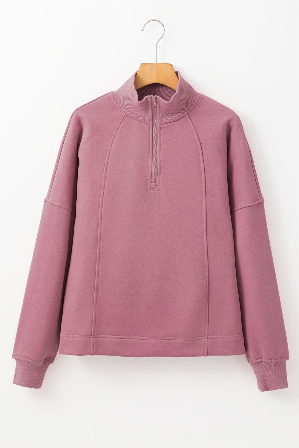 White Zipper Collared Drop Shoulder Plain Sweatshirt - MAD RUFFI
