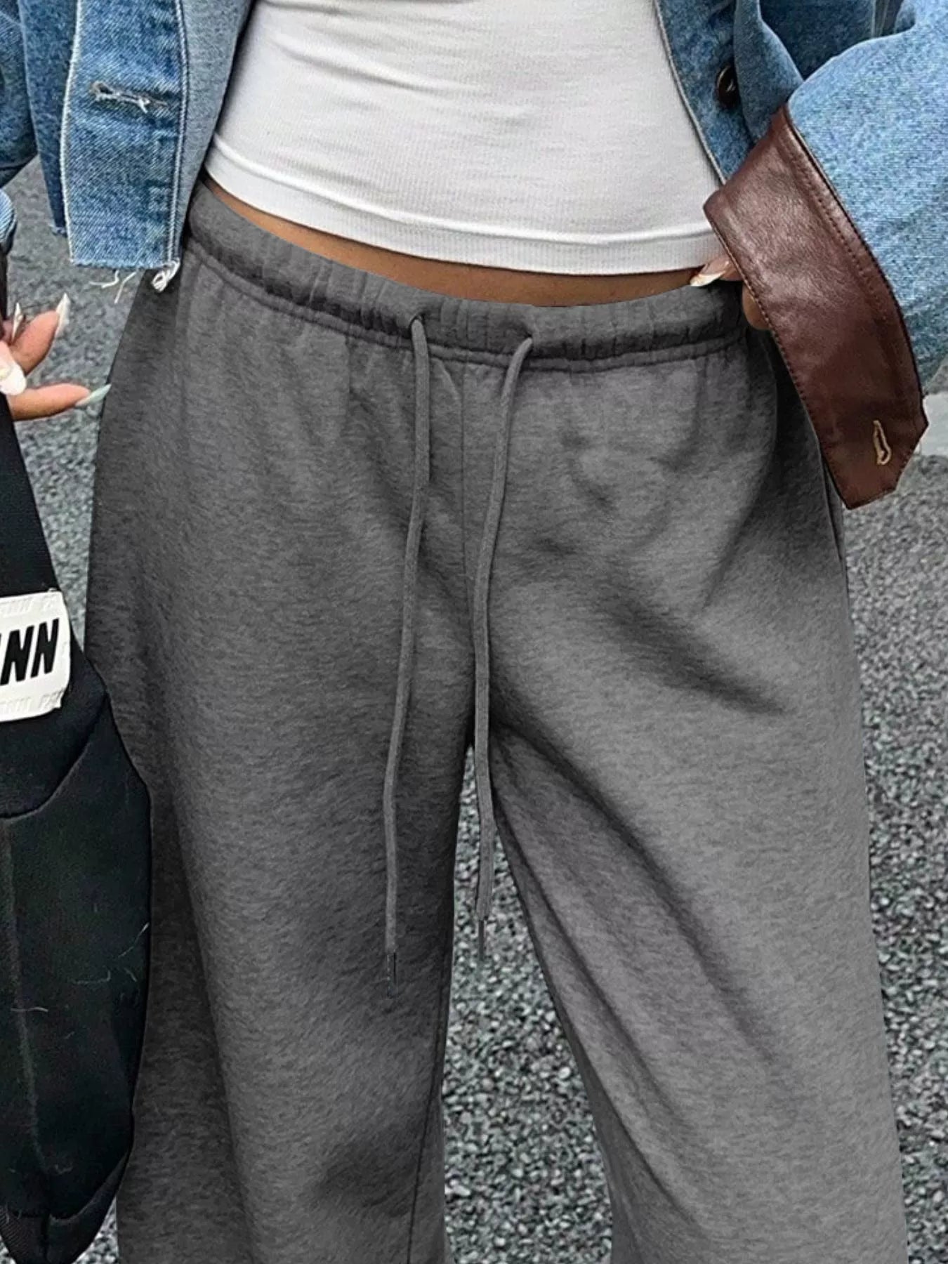 Wide Leg Drawstring Sweatpants - MAD RUFFI