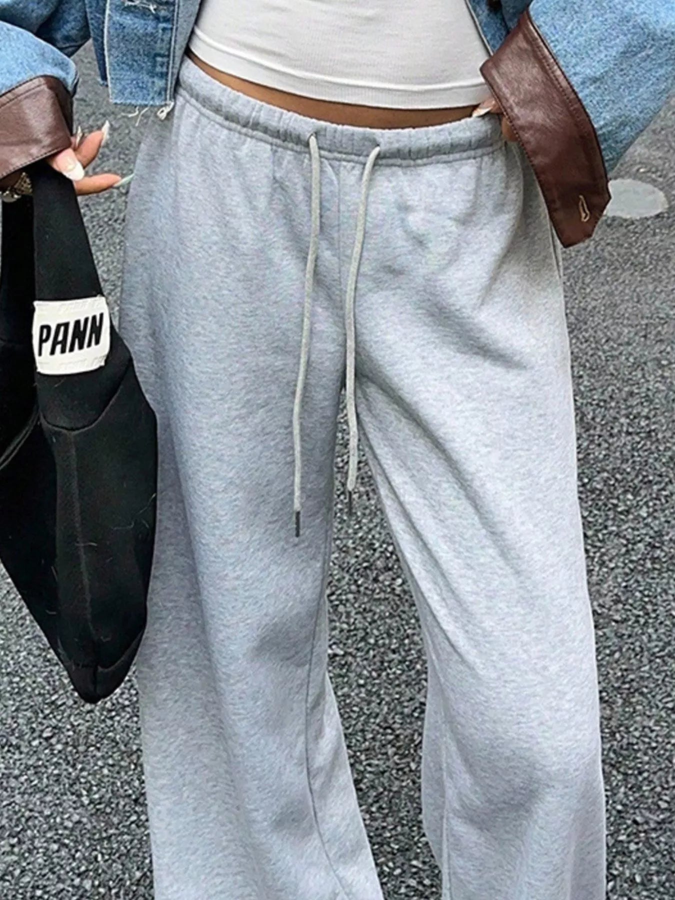 Wide Leg Drawstring Sweatpants - MAD RUFFI