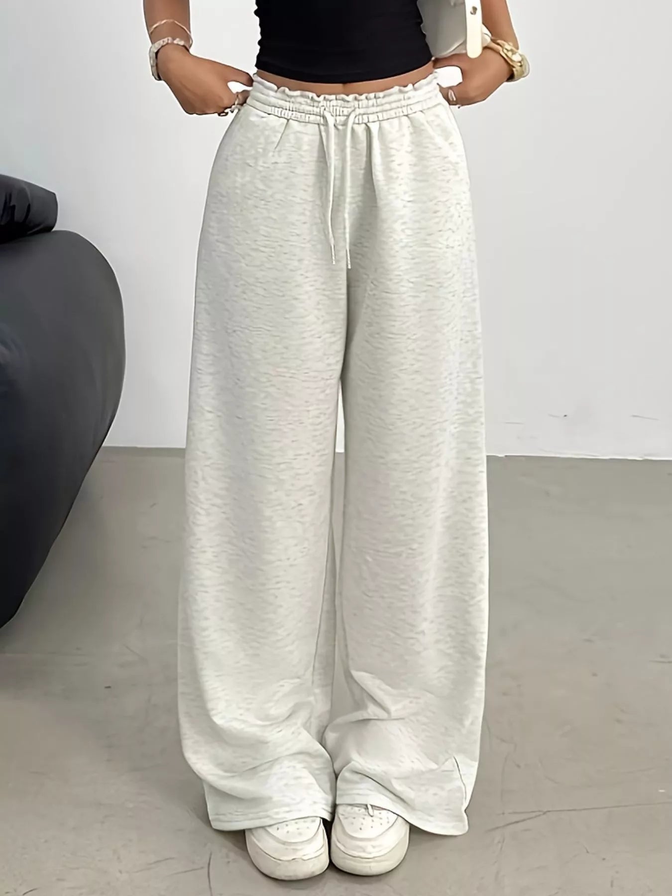 Wide Leg Drawstring Sweatpants - MAD RUFFI