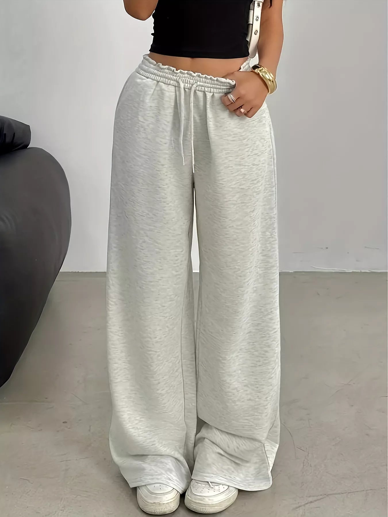 Wide Leg Drawstring Sweatpants - MAD RUFFI
