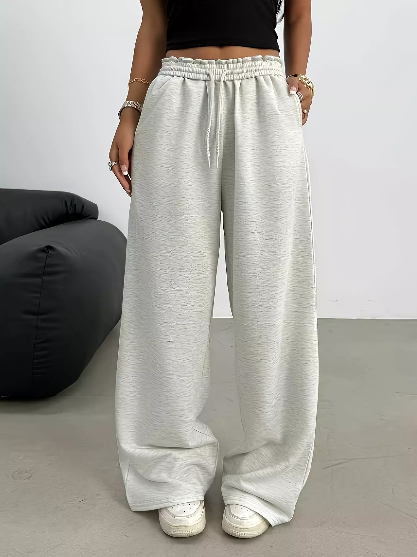 Wide Leg Drawstring Sweatpants - MAD RUFFI