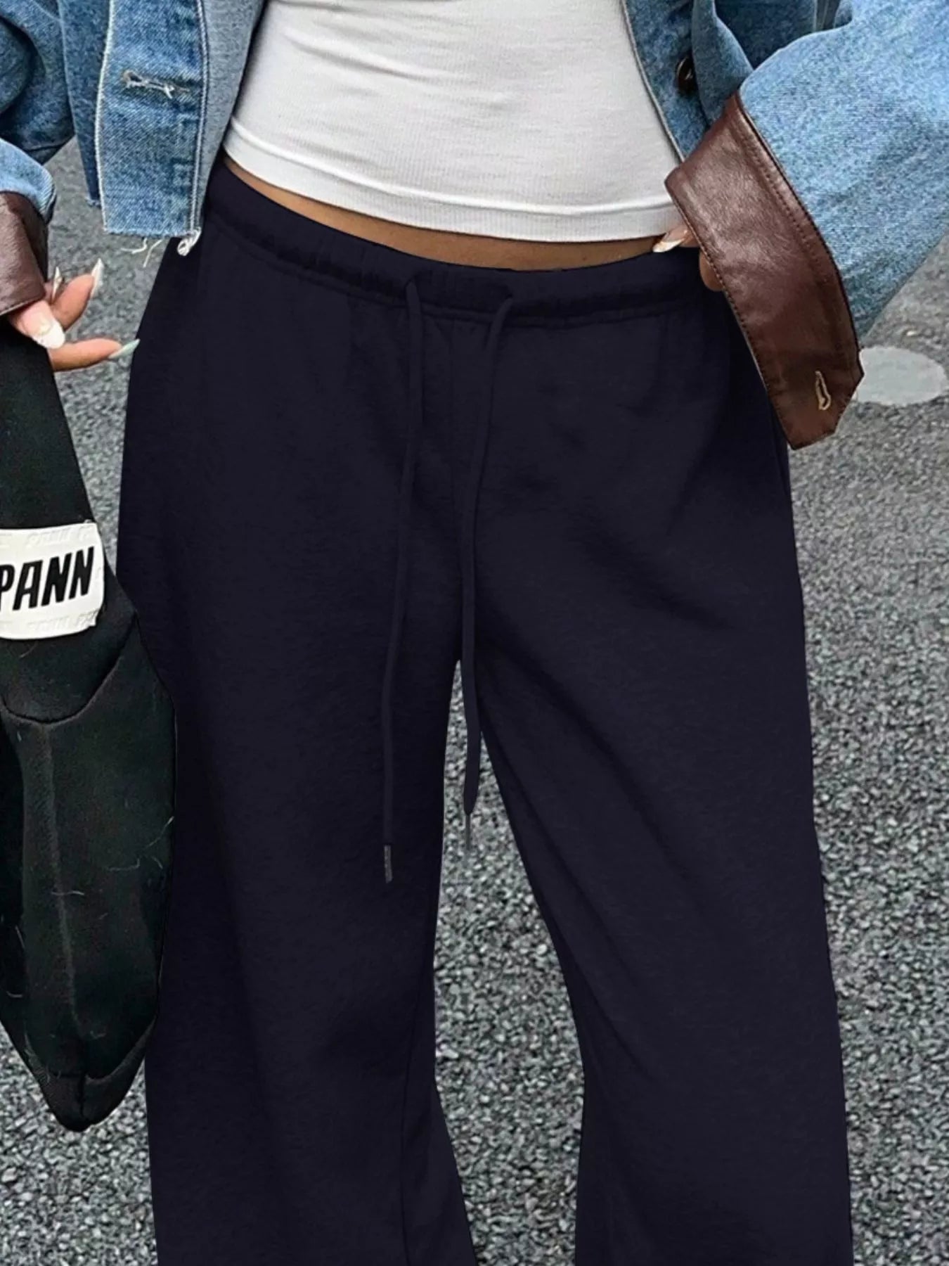 Wide Leg Drawstring Sweatpants - MAD RUFFI