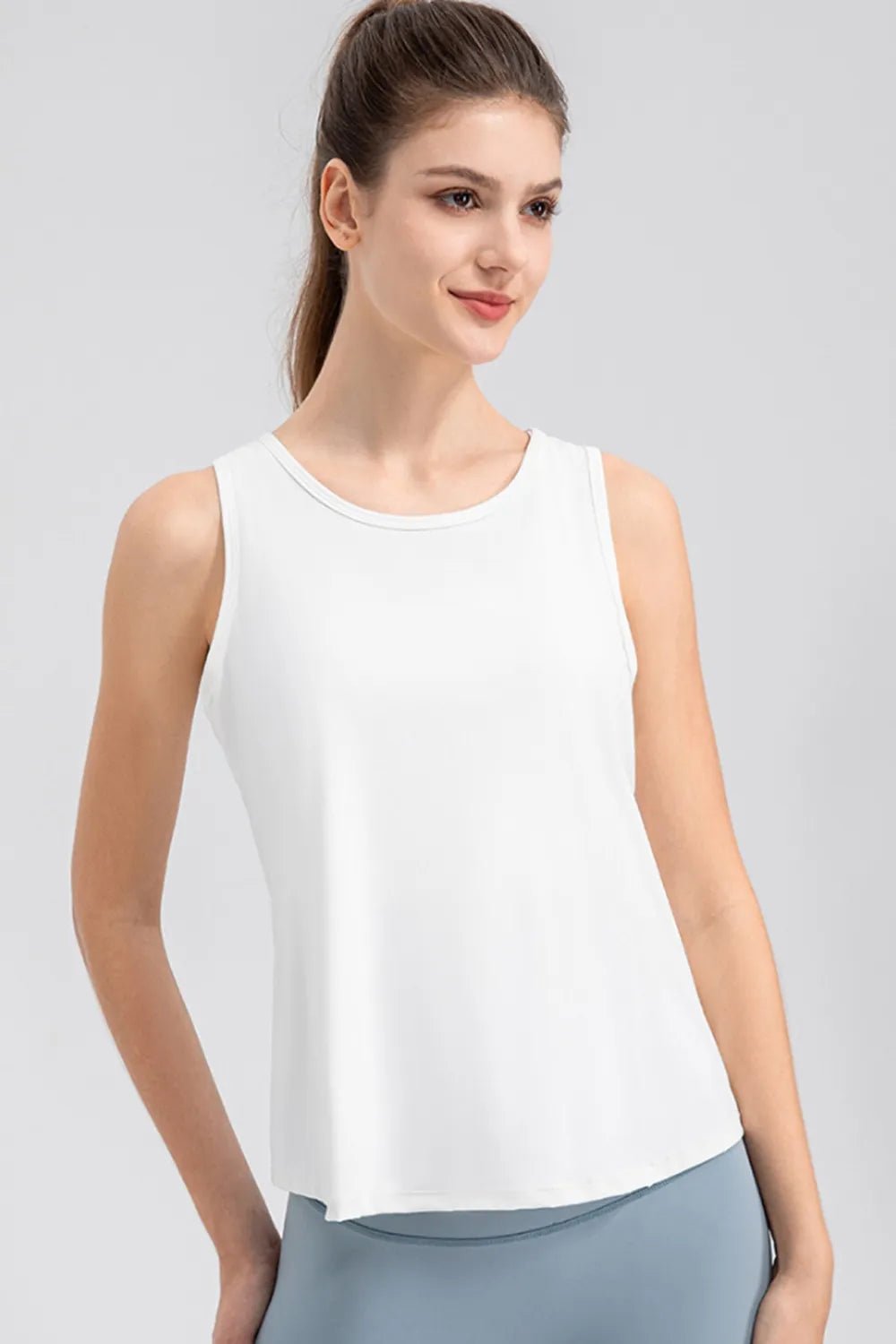 Wide Strap Round Neck Active Tank - MAD RUFFI