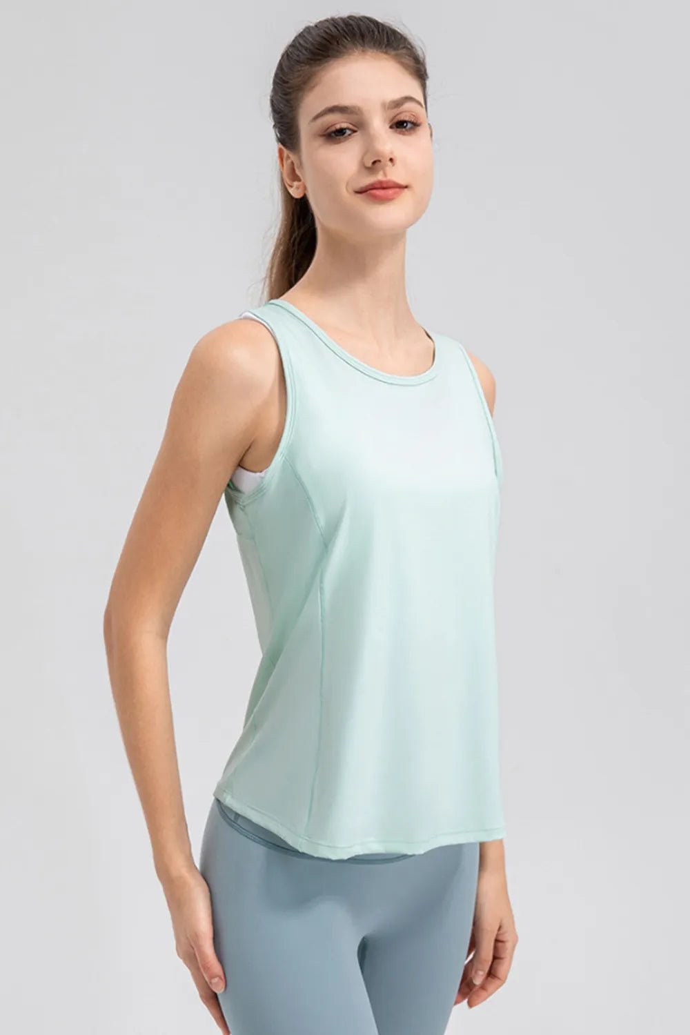 Wide Strap Round Neck Active Tank - MAD RUFFI