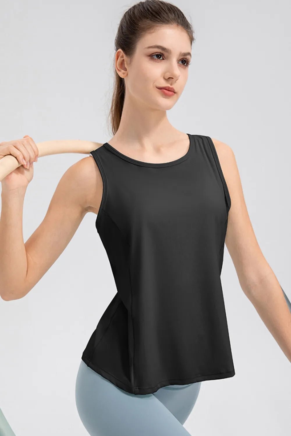 Wide Strap Round Neck Active Tank - MAD RUFFI