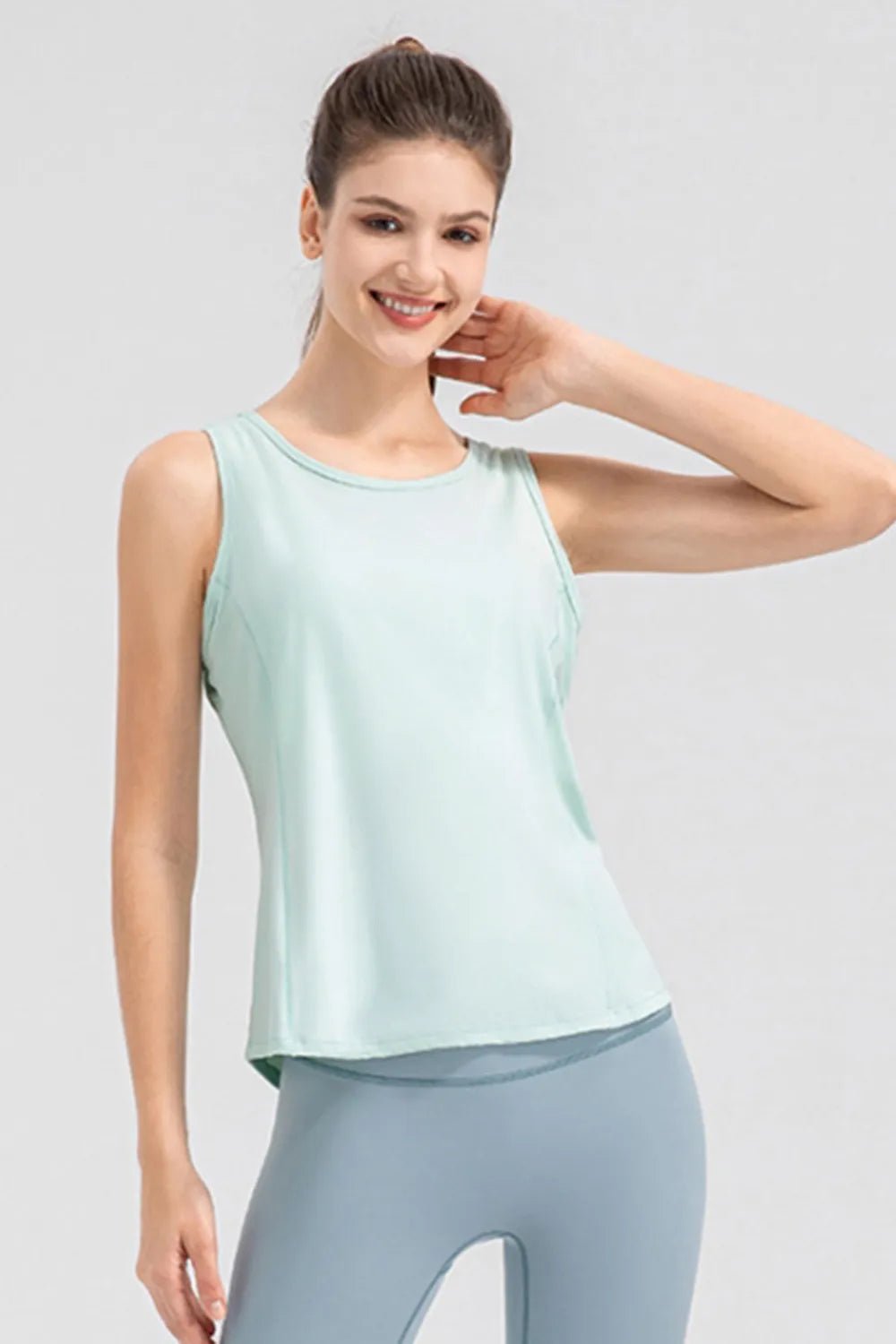 Wide Strap Round Neck Active Tank - MAD RUFFI
