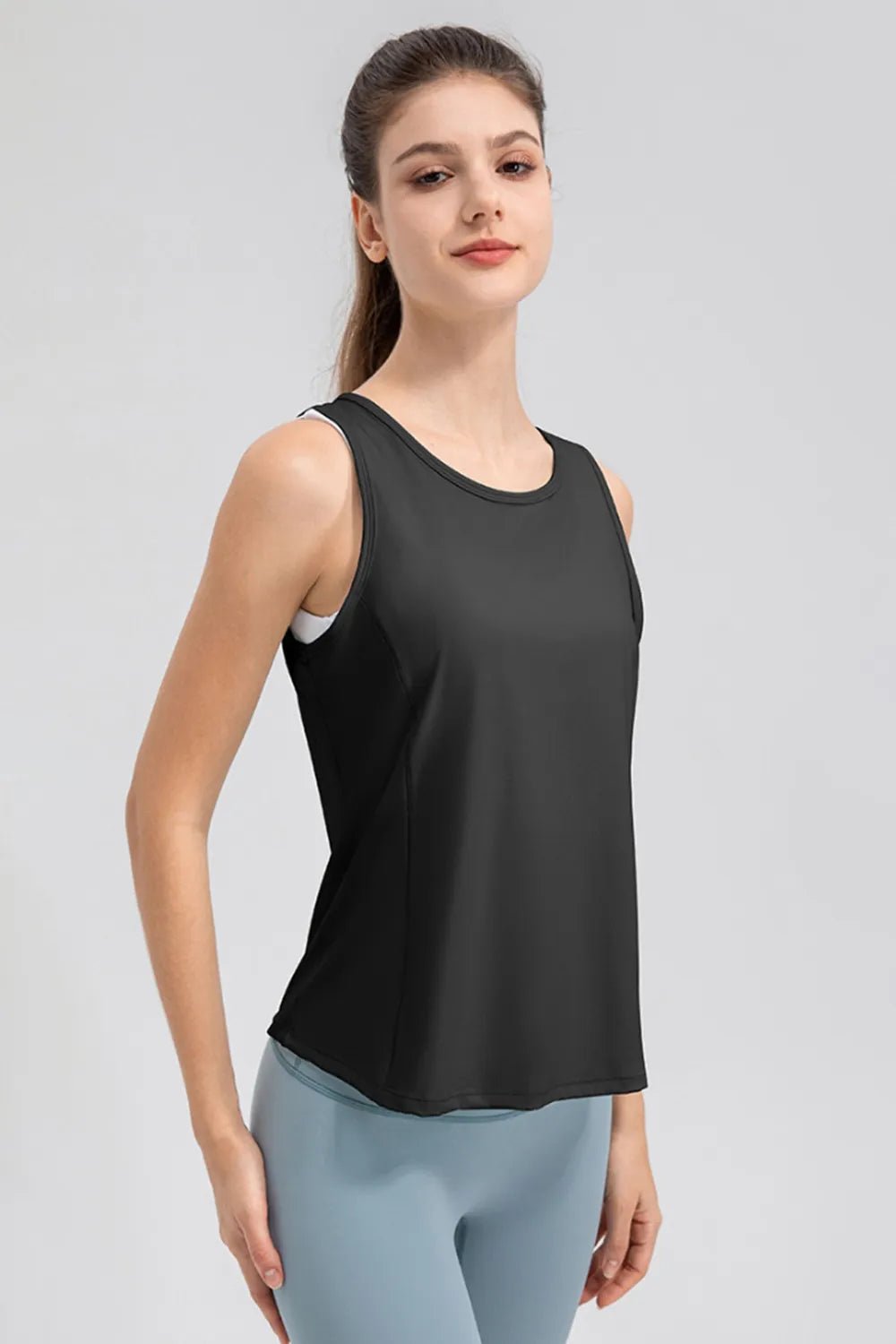 Wide Strap Round Neck Active Tank - MAD RUFFI