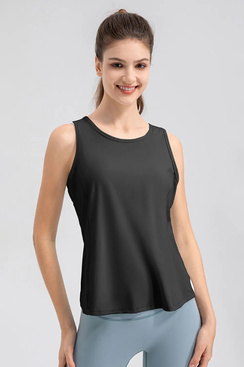 Wide Strap Round Neck Active Tank - MAD RUFFI