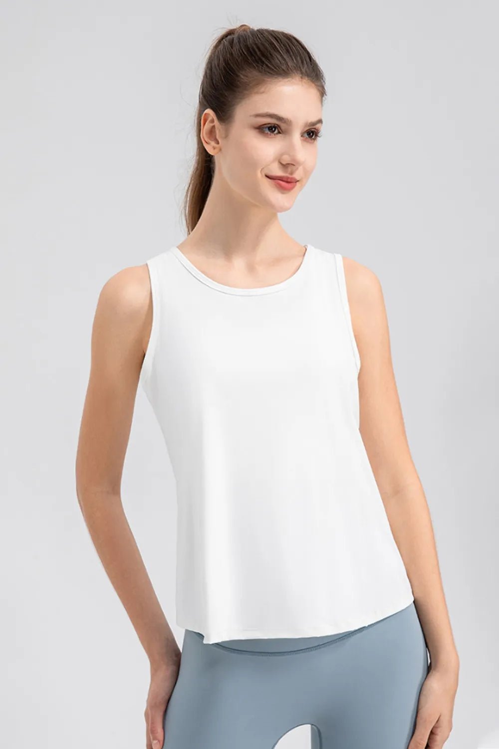 Wide Strap Round Neck Active Tank - MAD RUFFI
