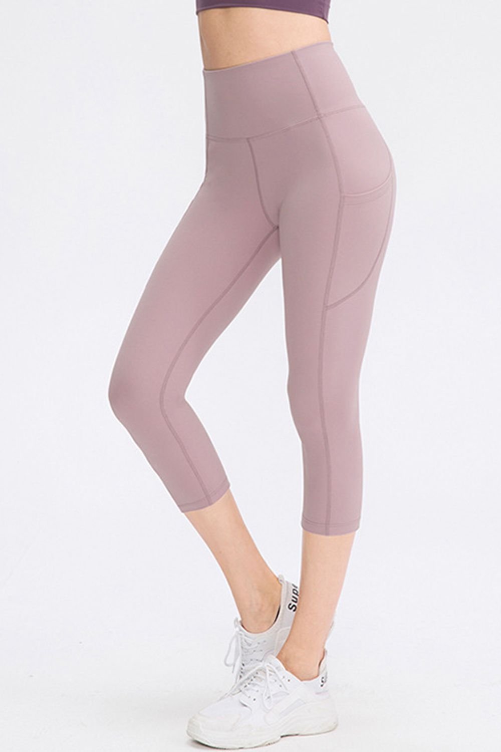 Wide Waistband Cropped Active Leggings with Pockets - MAD RUFFI