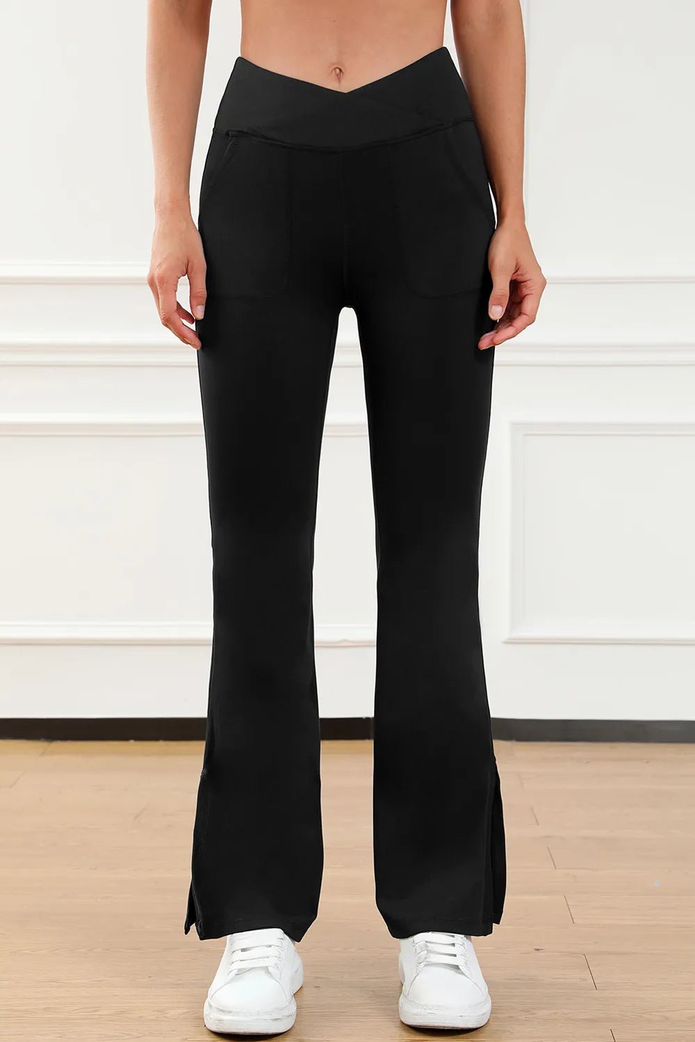 Wide Waistband Slit Bootcut Active Pants - MAD RUFFI