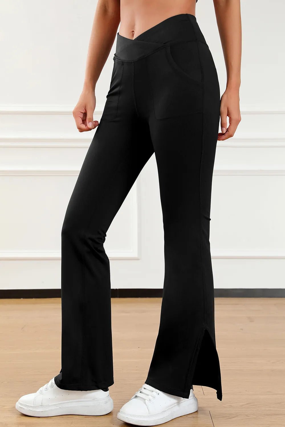 Wide Waistband Slit Bootcut Active Pants - MAD RUFFI