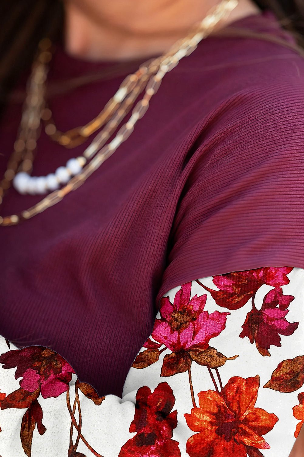 Wild Ginger Classic Floral Sleeve Patchwork Round Neck Blouse - MAD RUFFI