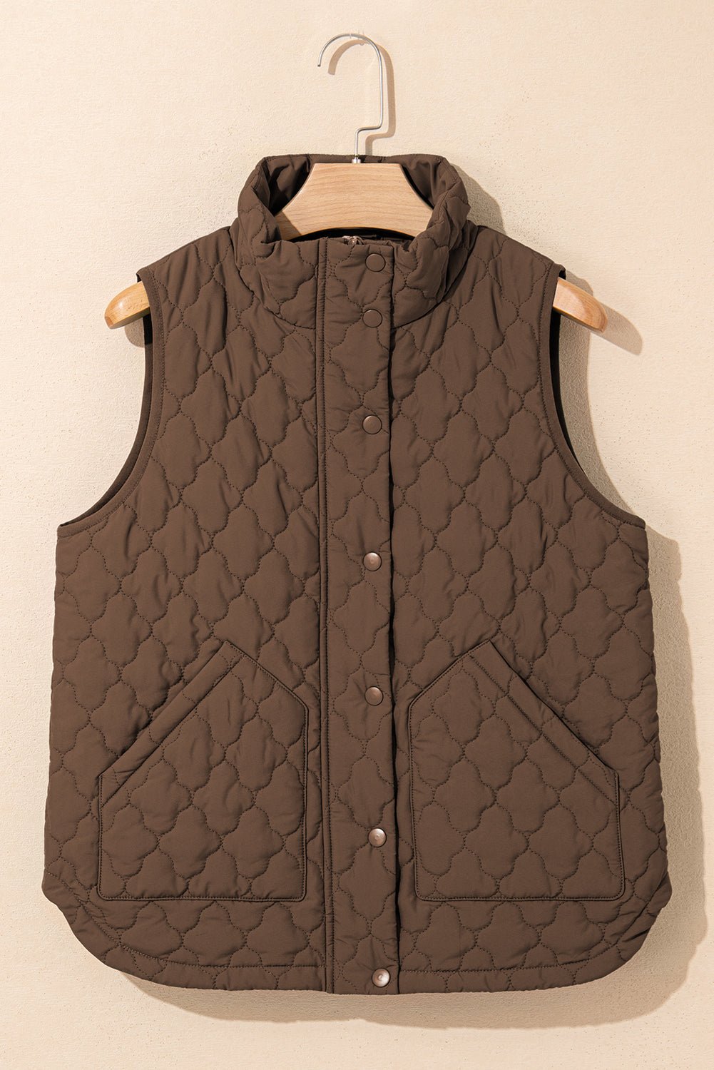Wild Ginger Flower Shape Quilted Snap Button Zip Up Winter Vest - MAD RUFFI